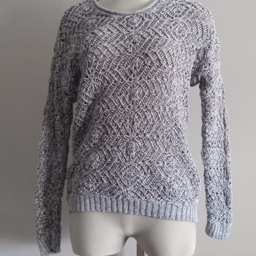 Eddie Bauer womens loose knit open weave sweater 100% cotton marled yarn blue XS